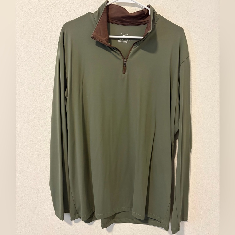 Fioboc Men’s XL Quarter Zip Pullover Olive Green Performance Long Sleeve Top